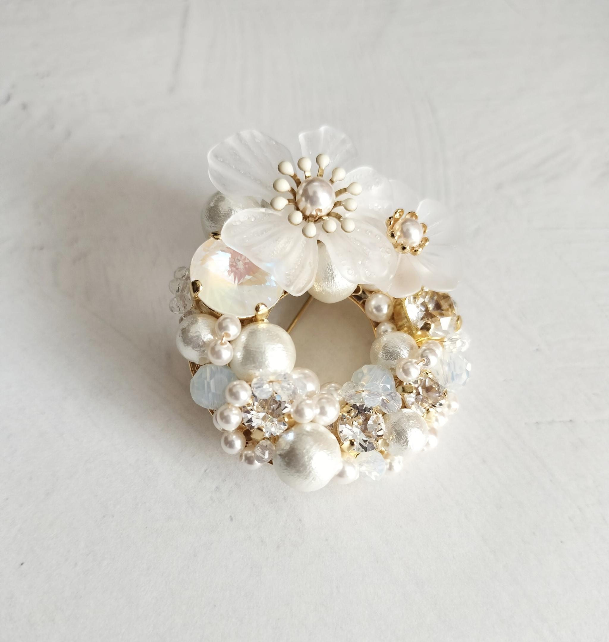 ブローチ　純白パール　フラワー　コットンパール　ホワイト　フォーマル | 4枚目