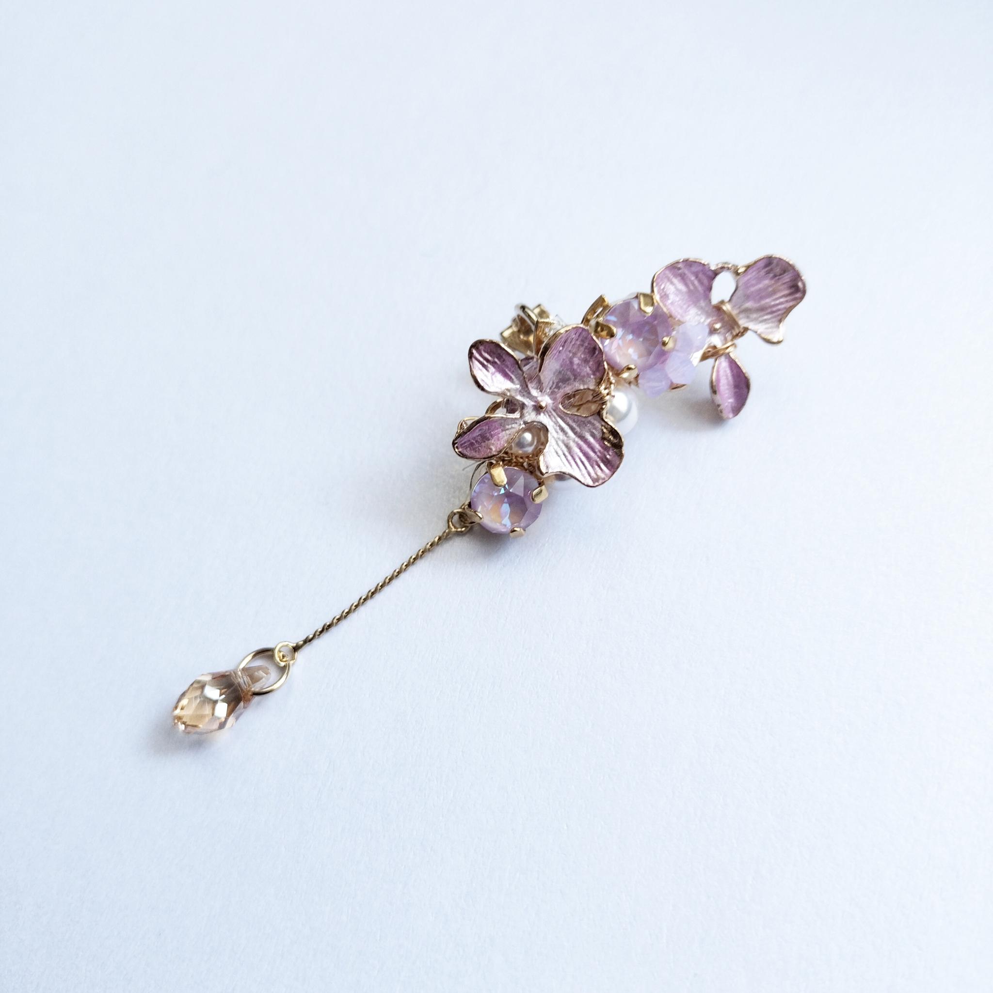 紫陽花のイヤーカフ　ボタニカル　パール　ラベンダーピンク　片耳用